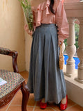 GETADME Midi Long Skirts Women Spring Autumn Japan Style Lolita High Waist Jean Skirt Ladies A-Line Ruffle Pleated Denim Skirt