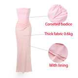 GETADME Mingmingxi 2025 Women's Evening Dress Strapless Pink Prom Party Dresses Sexy Satin Long Corset Dress Elegant Maxi Gala Dresses