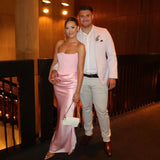 GETADME Mingmingxi 2025 Women's Evening Dress Strapless Pink Prom Party Dresses Sexy Satin Long Corset Dress Elegant Maxi Gala Dresses