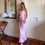 GETADME Mingmingxi 2025 Women's Evening Dress Strapless Pink Prom Party Dresses Sexy Satin Long Corset Dress Elegant Maxi Gala Dresses