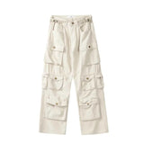 Getadme Two New Heavy Industry Multi-Pocket Washed Cargo Pants Women Y2K Vintage High-Rise Loose Oversized Straight-Leg Jeans