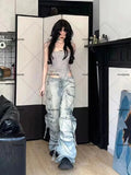 Getadme Two New Heavy Industry Multi-Pocket Washed Cargo Pants Women Y2K Vintage High-Rise Loose Oversized Straight-Leg Jeans