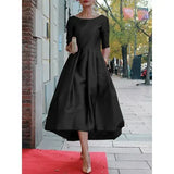GETADME Modigirl Women  A-Line Long Sleeve Dresses Half Sleeves Round-Neck Pleated  Elegant Classical Evening Christmas Midi Dresses