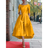 GETADME Modigirl Women  A-Line Long Sleeve Dresses Half Sleeves Round-Neck Pleated  Elegant Classical Evening Christmas Midi Dresses