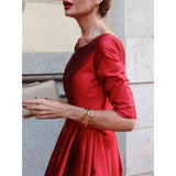 GETADME Modigirl Women  A-Line Long Sleeve Dresses Half Sleeves Round-Neck Pleated  Elegant Classical Evening Christmas Midi Dresses