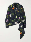 GETADME Modigirl Women‘s Elengant Shirts & Blouses Spring Autumn Long Sleeve Flower Print Asymmetric Office Daily Top Woman Clothing