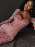 GETADME Mozision Square Collar Long Sleeve Print Sexy Midi Dress Women Autumn Winter New Bodycon Long Dresses Elegant Club Party Dress