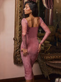 GETADME Mozision Square Collar Long Sleeve Print Sexy Midi Dress Women Autumn Winter New Bodycon Long Dresses Elegant Club Party Dress