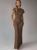 GETADME Mozision Women's Summer High Waist Sexy Maxi Dress O-Neck Sleeveless Bodycon Lace Up  Fashion Evening Party Long Dresss