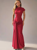 GETADME Mozision Women's Summer High Waist Sexy Maxi Dress O-Neck Sleeveless Bodycon Lace Up  Fashion Evening Party Long Dresss
