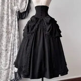 GETADME NONSAR Gothic Black High Waist Fishbone Slim Mid Skirts Women Palace Style Vintage Solid Button A-Line Irregular Y2K Long Skirt