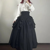 GETADME NONSAR Gothic Black High Waist Fishbone Slim Mid Skirts Women Palace Style Vintage Solid Button A-Line Irregular Y2K Long Skirt
