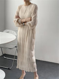 GETADME New 2025 Vintage Elegant High Waist Pleated Chiffon Fashionable Korean Lady Women Spring Summer Long Dresses