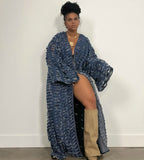 GETADME 여성용 새로운 아프리카 패션 가디건 가을 봄 섹시한 홀로우 데님 롱 다운 코트 플러스 유럽 여성 수영복 롱 기모노