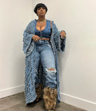 GETADME 여성용 새로운 아프리카 패션 가디건 가을 봄 섹시한 홀로우 데님 롱 다운 코트 플러스 유럽 여성 수영복 롱 기모노