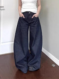 GETADME New American women black high street vibe wide-leg jeans for autumn and winter for men and women washed loose straight pants