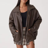 GETADME New Autumn Winter Women's Lapel Leather Coat Women PU Leather Jacket Locomotive Style Hot Top