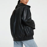 GETADME New Autumn Winter Women's Lapel Leather Coat Women PU Leather Jacket Locomotive Style Hot Top