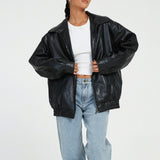 GETADME New Autumn Winter Women's Lapel Leather Coat Women PU Leather Jacket Locomotive Style Hot Top