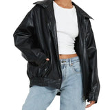 GETADME New Autumn Winter Women's Lapel Leather Coat Women PU Leather Jacket Locomotive Style Hot Top