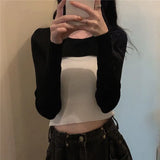 GETADME New Autumn Women Solid Sweater O-Neck Cropped Sweater Pullover Crop Top Super Cropped Sweaters Shirts For Female