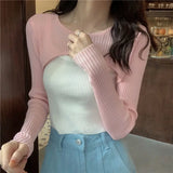 GETADME New Autumn Women Solid Sweater O-Neck Cropped Sweater Pullover Crop Top Super Cropped Sweaters Shirts For Female