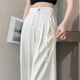 GETADME New Chinese Style Jacquard Wide Leg Satin Pants for Women Elegant Solid Office Lady Women's Casual Loose Pants Female