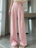 GETADME New Chinese Style Jacquard Wide Leg Satin Pants for Women Elegant Solid Office Lady Women's Casual Loose Pants Female