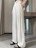 GETADME New Chinese Style Jacquard Wide Leg Satin Pants for Women Elegant Solid Office Lady Women's Casual Loose Pants Female
