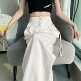 GETADME New Chinese Style Jacquard Wide Leg Satin Pants for Women Elegant Solid Office Lady Women's Casual Loose Pants Female