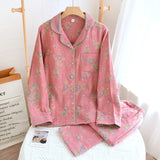 GETADME New Cotton Pajamas Set Long Sleeve Sleepwear For Sleeping Soft Double Layer Trousers Sets Woman Clothing Loose Pyjamas Dames