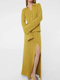 GETADME New Elegant Button Down Long Knit Skirt Set For Women 2024 Chic Lapel Collar Full Sleeve Solid Sweater Suit Fall Female Knitwear