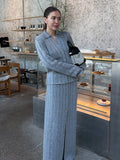 GETADME New Elegant Button Down Long Knit Skirt Set For Women 2024 Chic Lapel Collar Full Sleeve Solid Sweater Suit Fall Female Knitwear