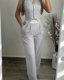 Getadme New Fashion 2025 Summer Casual Sexy Elegant V-Neck Buttoned Vest Top & Pocket Design Pants Set Womens Two Piece Sets Outfit