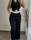 Getadme New Fashion 2025 Summer Casual Sexy Elegant V-Neck Buttoned Vest Top & Pocket Design Pants Set Womens Two Piece Sets Outfit