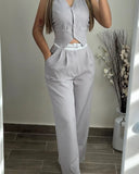 Getadme New Fashion 2025 Summer Casual Sexy Elegant V-Neck Buttoned Vest Top & Pocket Design Pants Set Womens Two Piece Sets Outfit