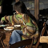 GETADME New Fashion Grunge Striped Women Knitwear 2025 Streetwear All Match Loose Y2k Aesthetic Sweaters Casual Vintage Cardigans Autumn