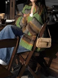 GETADME New Fashion Grunge Striped Women Knitwear 2025 Streetwear All Match Loose Y2k Aesthetic Sweaters Casual Vintage Cardigans Autumn