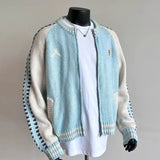 GETADME New Fashion Trend Design Knitted Wool Color-blocked Zipper Jacket Men's Winter Simple Casual Warm Couple Sweater Cardigan