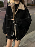 GETADME New Korean Fashion Winter Women Coat Warm 2025 Lapel Denim Thick Jacket Casual Work Clothes Cotton Padded Jackets for Women Tops