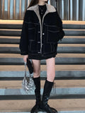 GETADME New Korean Fashion Winter Women Coat Warm 2025 Lapel Denim Thick Jacket Casual Work Clothes Cotton Padded Jackets for Women Tops