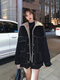 GETADME New Korean Fashion Winter Women Coat Warm 2025 Lapel Denim Thick Jacket Casual Work Clothes Cotton Padded Jackets for Women Tops