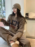 GETADME New Korean trendy retro letter twist sweater for women autumn new loose lazy style sweater long sleeves women clothing y2k tops