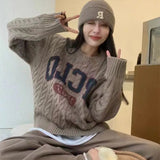 GETADME New Korean trendy retro letter twist sweater for women autumn new loose lazy style sweater long sleeves women clothing y2k tops