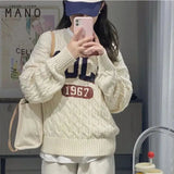 GETADME New Korean trendy retro letter twist sweater for women autumn new loose lazy style sweater long sleeves women clothing y2k tops