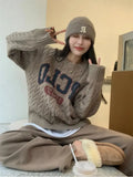 GETADME New Korean trendy retro letter twist sweater for women autumn new loose lazy style sweater long sleeves women clothing y2k tops