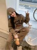GETADME New Korean trendy retro letter twist sweater for women autumn new loose lazy style sweater long sleeves women clothing y2k tops