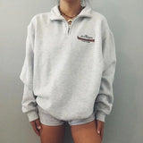 GETADME New Preppy Style Letter Print Zip Up POLO Collar Sweatshirt Women White Vintage Warm Fleece Winter Pullovers Design Fashion