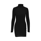 GETADME New Solid Dresses Autumn Winter Women Long Sleeves Turtleneck Sexy Bodycon Sheath Mini Dress Club Elegant Party Knitted Dresses