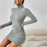 GETADME New Solid Dresses Autumn Winter Women Long Sleeves Turtleneck Sexy Bodycon Sheath Mini Dress Club Elegant Party Knitted Dresses